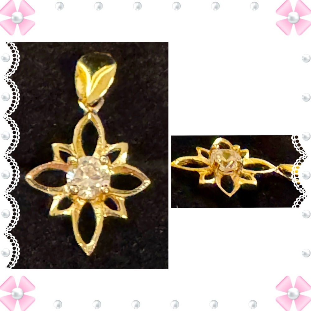 Necklace / Pendant - gold plated 925 silver flower star pendant w/ cz diamond